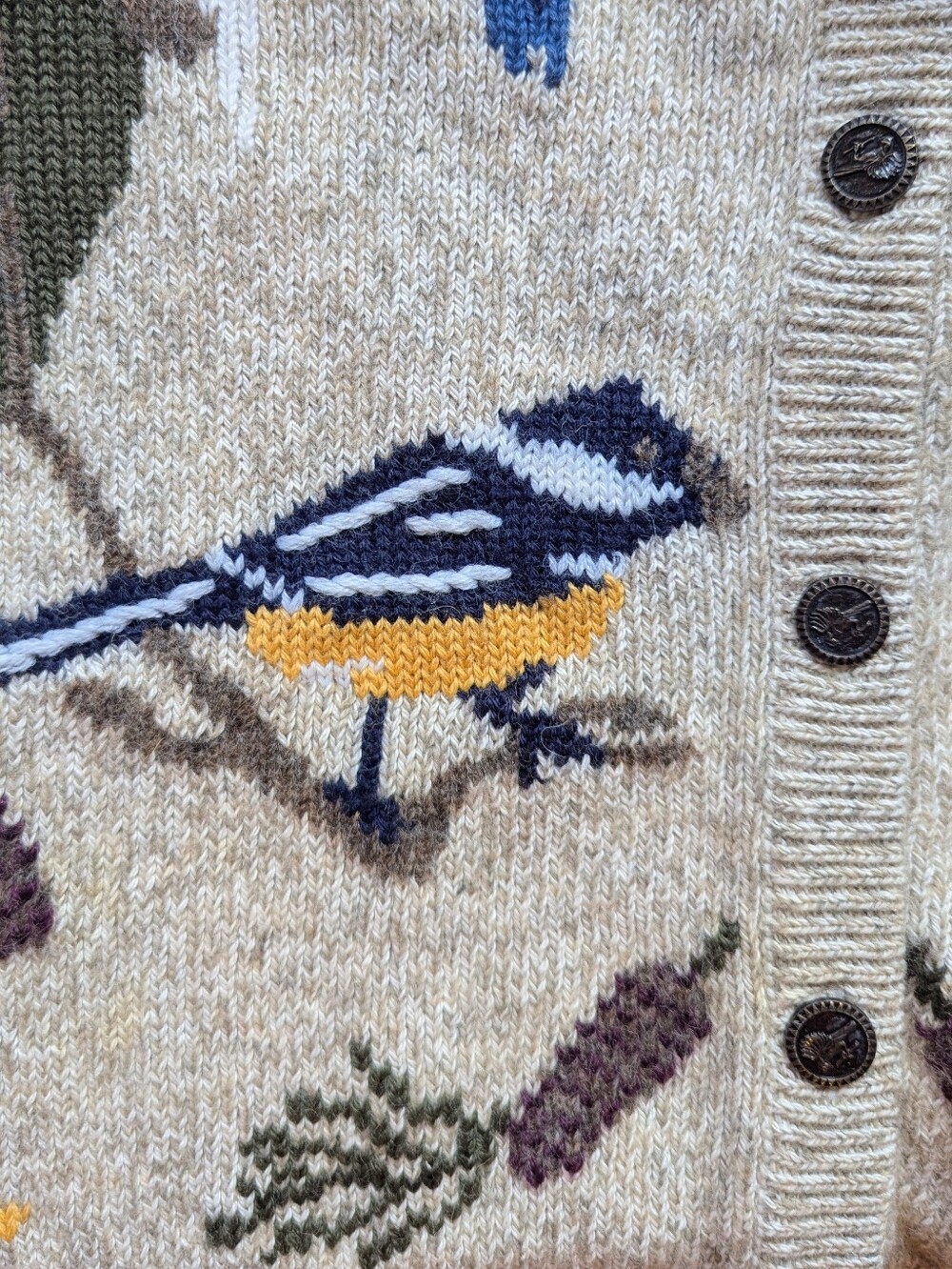 Vintage Cotton/Wool Northern Reflections Bird Themed Cardigan - Picture 7 of 11